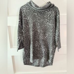 Chico's Gray Floral Cowl Neck Sweater